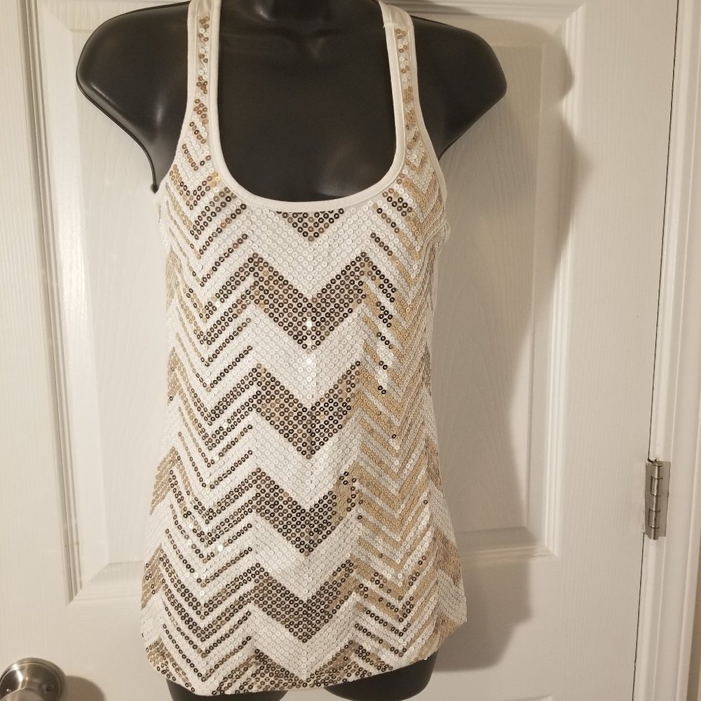 Gold and white  chevron sequined tank top (extra small)